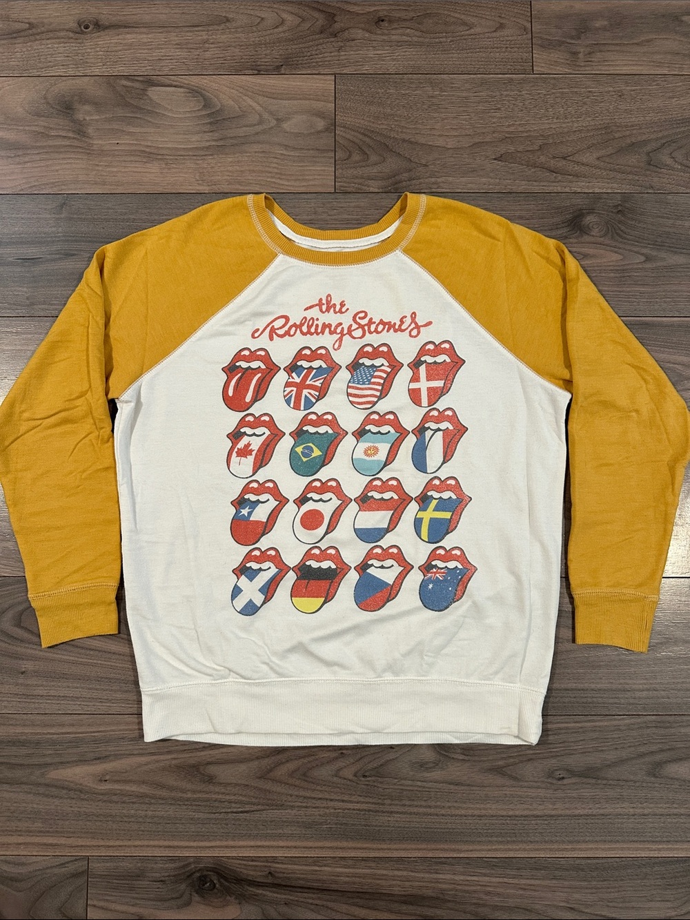 The Rolling Stones Cream Crewneck with Mustard Raglan Sleeves